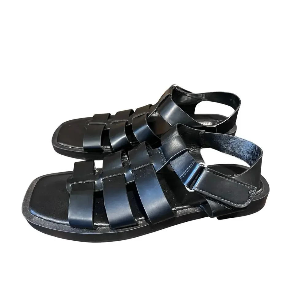 Women's Minimalist Euro style Faux Leather Caged Fisherman Sandals Size 8